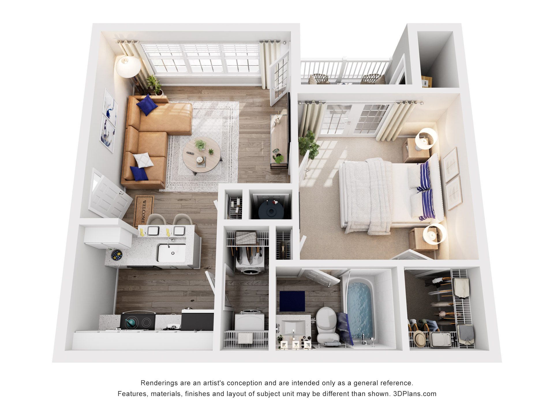 Floor plan for 1 bed, 1 bath, 660 sqft